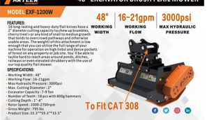 lot 5410 image: Unused Arteer 48 in Excavator Brush Flail Mower (EXF-1200W)