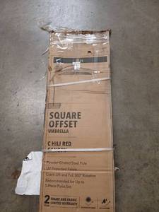 lot 7792 image: Square Offset Patio Umbrella with Crank Lift - Retail $89