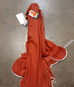 lot 7796 image: Orange Patio Umbrella with White Trim (Missing Pole) - Retail $25