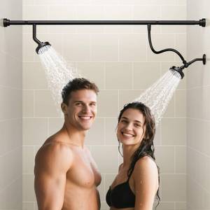 lot 22340 image: NTPN Dual Shower Head for Couples, High Pressure Double Shower Heads for Two People Rod, Two Showerhead System Fit 2 Person, Birthday Gifts for Women Men, Spa-Like (Black) Segmented Design - Retail $100