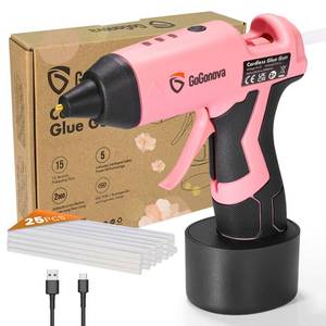 lot 22352 image: GoGonova Cordless Glue Gun, 15s Fast Preheating 2Ah Cordless Hot Glue Gun with 25 Pcs Premium Mini Glue Gun Sticks, USB-C Battery Rechargeable Hot Glue Gun, Smart Power-Off, Pink - Retail $21