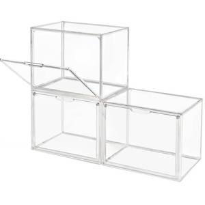 lot 22369 image: GUDEMAY Clear Stackable Plastic Storage Bins with Magnetic Lid, Dustproof Book & Cosmetic Acrylic Display Cases, Large Figures Collectibles Showcase, Shoe Box, Protection Organizer (L, Count, 3) - Retail $40