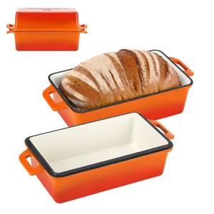lot 22387 image: Northriver Casting Enameled Cast Iron Loaf Pan with Lid, Best Bread Oven, Bread Loaf Pans for Baking Homemade Sourdough Bread 9x5, 2 Piece set, Flame - Retail $39