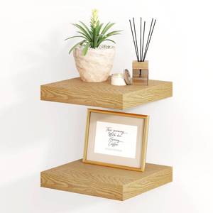 lot 22394 image: Fun Memories Floating Shelves, 8 Inch Deep Floating Shelves for Wall, 8 x 8 Wall Shelves, Rustic Wood Floating Shelf for Living Room, Bedroom, Bathroom, Oak Color, Set of 2 - Retail $29
