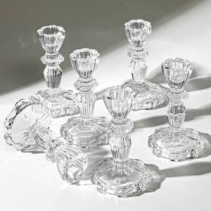 lot 22400 image: 4.33 Tall Glass Candlestick Set of 6 Clear Crystal Candle Holders for Glass Taper Holder Decor for Wedding Birthday Party Christmas - Retail $20
