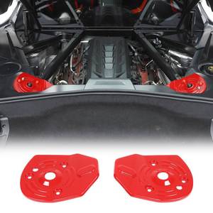lot 22401 image: Rear Strut Tower Cover Compatible with Chevrolet Corvette C8 Stingray 2020-2025, ABS Engine Bay Rear Shock Absorbing Tower Protection Panel Cover Trim Accessories, 2PCS (Red) - Retail $60