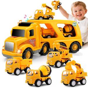 lot 22408 image: Nicmore Construction Truck Toddler Toys Car Toys for 1 2 3 4 Year Old Boy 5 in 1 Carrier Toys for Kids Age 1-3 2-4 18 Months 2 Year Old Boy Christmas Birthday Gifts - Retail $27