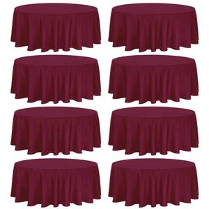 lot 22410 image: Fivenl 8 Pack Premium Round Tablecloth 90 Inch Round Table Covers Bulk Washable Polyester Fabric Round Table Clothes for Wedding Party Reception Banquet Buffet Restaurant (Burgundy, 90 Inch) - Retail $43