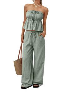 lot 22415 image: LILLUSORY 2 Piece Sets for Women Summer 2026 Vacation Travel Beach Outfits Lounge Matching Casual Airport Clothes GreyGreen M - Retail $20