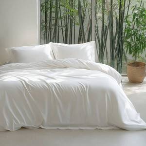 lot 22418 image: Bedsure 100% Viscose Derived from Bamboo Duvet Cover King Size - Lightweight Silky Cooling Comforter Cover Set for Hot Sleepers, PureWoven Breathable & Moisture-Wicking Bedding Set, Pure White - Retail $73