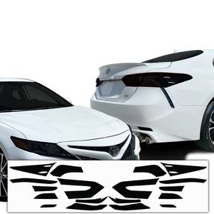 lot 22424 image: BOGAR TECH DESIGNS - Complete Full Headlight and Taillight Precut Overlay Tint Kit with Tools Compatible with Toyota Camry 2018-2024, Dark - Retail $50