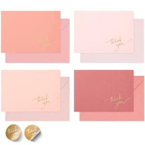 lot 30073 image: Gold Foil Thank You Cards - Bulk Pack of 40, 5x3.5 Inch with Matching Stickers & Envelopes (Pink) Textured Surface for a Unique Feel - Suitable for Baby Shower, Wedding, Small Business, Graduation - Retail $12