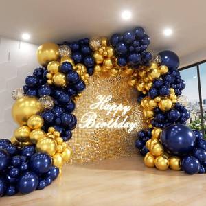 lot 30091 image: ADOINBY Blue and Gold Balloon Arch Kit, ADOINBY 144Pcs Navy Blue Metallic Gold Latex Balloon Garland kit, 18 12 10 5 Inch Different Size Balloons for Graduation Birthday Anniversary Party Decorations - Retail $13