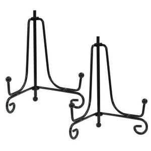 lot 30093 image: Hordion 2 Pack Plate Stand, 4 Inch Black Iron Easel Photo Display Stand Plate Holder for Picture Frame Book Tabletop Art Platter - Retail $5