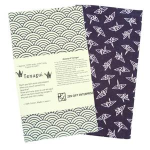lot 30099 image: Tenugui Traditional Towel Made in Japan Fray Prevention 100% Cotton Eco Friendly Kitchen Towels Gift Wrapping Orizuru Pattern White on Navy Blue Set of 2 12.99x34.64 - Retail $16