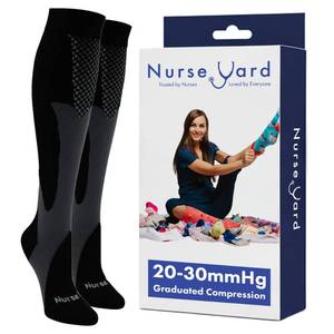 lot 30108 image: Nurse Yard Compression Socks for Women and Men  20-30mmHg Graduated Medical Compression Socks for Nurses  Travel and Flying  Athletic Support for Running, Best Compression Socks  1 Pair Black - Retail $22