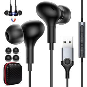 lot 30115 image: USB Headset with Microphone for PC Laptop,7.5ft USB A Headphones Earbuds for Computer with in-Line Control Noise Cancelling Lightweight Wired Computer Headphones for DellHP Zoom School Class,Black - Retail $15