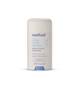 lot 30126 image: Method Deodorant, Simply Nourish, Coconut, Rice Milk  Shea Butter notes, 24 Hour Odor Protection, 2.65 oz - Retail $9