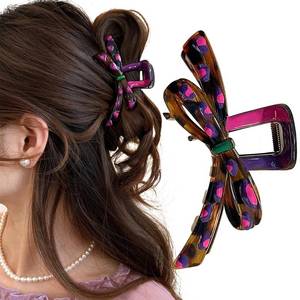 lot 30127 image: Colorful Drip Oil Design Bow Hair Clips For Women 5.11IN Bow Claw Clip Vintage Plastic Ribbon Bowknot Shape Hair Clip Non Slip Large Hairclips Cute Claw Clips For Thin Thick Hair Accessories - Retail $9