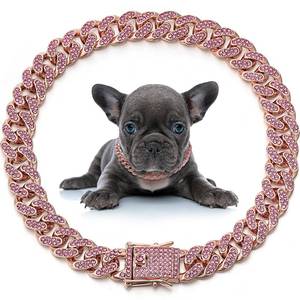 lot 30133 image: LEIFIDE Dog Chain Collar Diamond Link Puppy Collar 12 mm Wide Dog Necklace Metal Cat Chain Pet Crystal Necklace Jewelry Accessories for Small Medium Large Pet(12 Inch,Rose Gold, Pink) - Retail $10
