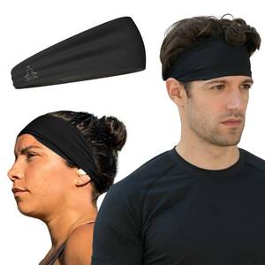 lot 30137 image: Temple Tape Headbands for Men and Women - Mens Sweatband & Sports Headband Moisture Wicking Workout Sweatbands for Running, Crossfit, Yoga and Bike Helmet Friendly - Black - Retail $9