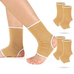 lot 30141 image: Haysandy 4 Pieces 2 Pair Kids Ankle Support Brace Elastic Kids Compression Socks Knitted Ankle Sleeve for Jogging Running Fitness(Beige,10-15 Years) - Retail $9