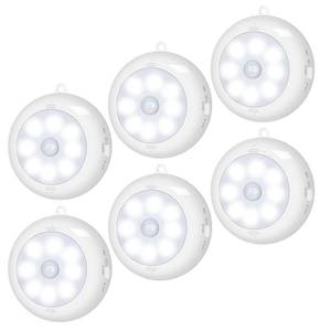 lot 32792 image: BLS Motion Sensor Light Indoor, Wireless LED Night Light, Under Cabinet Lighting, Battery Powered Puck Lights for Closet, Kitchen, Stairs, Wall, AA Battery Operated, Stick on, Dimmable, White, 6 Pack - Retail $30