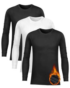 lot 32802 image: Rolimaka 3 Pack Boys Girls Thermal Compression Shirt Fleece Lined Base Layer Top Youth Long Sleeve T-Shirt Undershirt Crew Neck 2 Black1White M - Retail $20