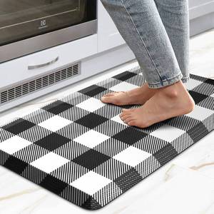 lot 32807 image: MAYHMYO Kitchen Mats Cushioned Anti Fatigue 0.47 Thick Black and White Buffalo Plaid Kitchen Rug Floor Mat Non Slip Waterproof Farmhouse Comfort Standing Mat for Home Office Sink - Retail $17
