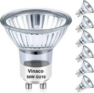 lot 32811 image: Vinaco GU10 Halogen Bulb Dimmable, GU10c 110V 50W Candle Warmer Lamp Replacement, MR16 GU 10 50W Halogen Bulb 120V, 50 W MR16 with Glass Cover for Track&Recessed Lighting, 2800K Warm White, 5 Pack - Retail $14