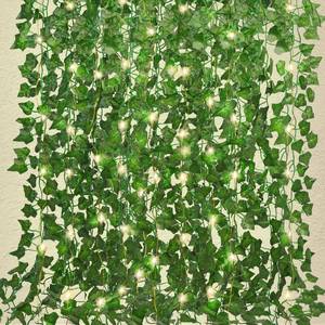 lot 32814 image: RECUTMS Artificial Ivy Vines 250 FT with 300 LED String Light Leaf Garland Fake Hanging Plants for Long Leaves Greenery Room Garden Office Wedding Wall Shower Patio Outdoor Indoor Decor (36 Pack) - Retail $36