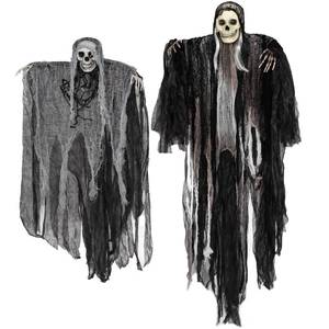 lot 32816 image: JOYIN 2 Pcs Halloween Hanging Grim Reaper Decorations Outdoor, Halloween Hanging Skeleton Ghosts Scary Decor for Yard Patio Outside Lawn Garden, Haunted House Prop, Party Supplies