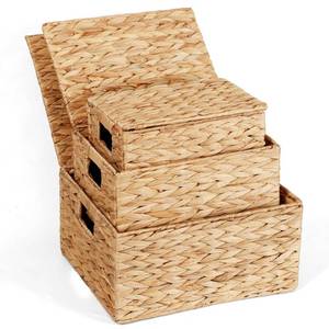 lot 32822 image: Rectangular Wicker Storage Baskets with Lids,Multi-size 3 Pack Natural Water Hyacinth Wicker Nesting Baskets,Decorative Storage Ratten Boxes for Organizing,Storage,and Gifts