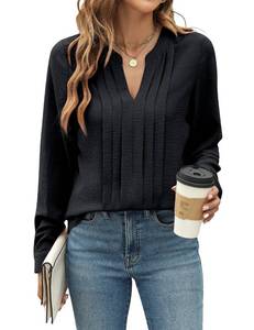 lot 33529 image: Blooming Jelly Womens Dressy Casual Blouses Business Work Chiffon Tops Trendy Black Long Sleeve V Neck Pleated Shirts 2026 Fall Outfits (Black,Large) - Retail $25