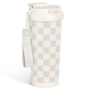 lot 33531 image: SANDJEST Checkered Tumbler - Stainless Steel 2-in-1 Lid Coffee Tumbler 18 oz, Checker Insulated Travel Mug Gift for Women Girls Teens, Birthday Christmas (Beige) - Retail $20