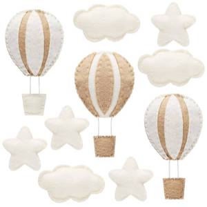 lot 33535 image: Poen 10 Pcs Star Hot Air Balloon and Cloud Nursery Decor Western Wall Decor for Bedroom Mini Felt Clouds Stars Hot Air Balloon Nursery Felt Wall for Kids Baby Bedroom(Khaki) - Retail $18