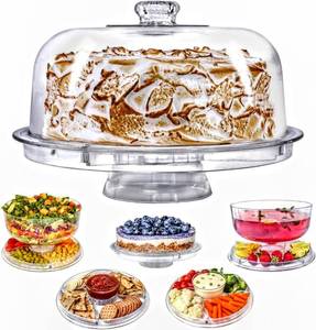 lot 61816 image: Cake Stand with Dome Cover, 6-in-1 Multi-Purpose Use, Cake Stand with Lid, Serving Platter, Punch Bowl, Desert Platter and More, BPA Free - Retail $27