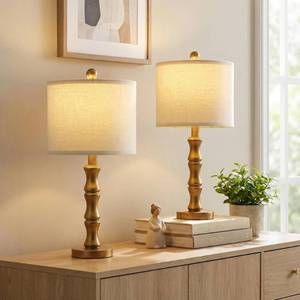 lot 61819 image: BOBOMOMO 20.5 Vintage Nightstand Lamps Set of 2, Farmhouse Table Lamps with Antique Gold Resin Base & Linen Shade, Small Bedside Lamp for Bedroom, Living Room, Office & Elegant Home Decor - Retail $60