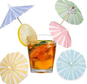 lot 45982 image: 150 Pcs Drink Umbrellas Cocktail Picks Vertical Stripes Style Mini Umbrella for Drink Paper Parasol Cocktail Stick with Wood Toothpick for Summer Hawaiian Party Decor Cupcake Topper(5 Color) - Retail $15