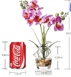 lot 45983 image: Artificial Purple Orchid in Glass Vase, Realistic Phalaenopsis Arrangement with Potting for Home Office Table Decor, 14.5 Inch Flower Centerpiece - Retail $19