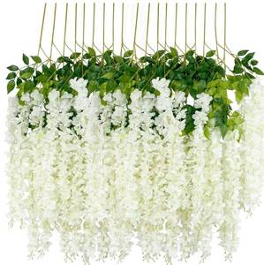 lot 45986 image: 12Pcs Artificial Wisteria Flowers 3.6 FeetPiece White Dense Artificial Fake Wisteria Vine Ratta Hanging Garland Silk Flowers String Home Party Wedding Decor(White-Dense) - Retail $19