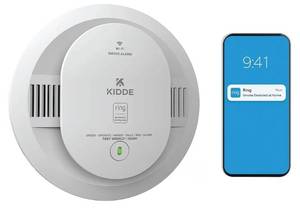 lot 45990 image: Kidde Smart Smoke Detector, Ring App Enabled for Real-Time Notifications, Wire-Free Interconnectivity, AA Battery Powered - Retail $50