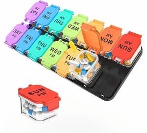 lot 45991 image: Extra Large Weekly Pill Organizer - 7 Day AMPM Pill Box, Twice a Day XL Pill Container for Vitamins and Supplements, Airtight & Detachable Design, Ideal for Daily Medication Management - Retail $20