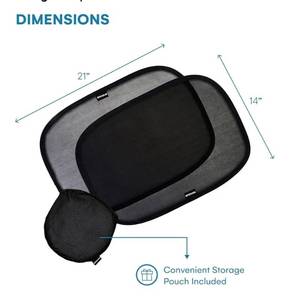 lot 45994 image: Car Window Shades for Baby (4 Pack) - 21x14 - Sun Shade Blocker, Cling - Glare Shield and UV Rays Protection for Your Child - Side Windows Screens for SUV- Mesh Window Shades for Car Baby - Retail $14