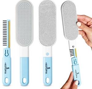 lot 46003 image: 4-in-1 Pet Hair and Lint Remover Brush Reusable Fabric and Clothing Cleaner for Pet Hair, Lint and Fur Handheld Multi-Surface Tool for Clothes, Upholstery, Sofa and Travel Use (Sky Blue) - Retail $10