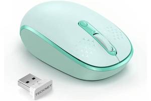 lot 46008 image: TECKNET Wireless Mouse for Laptop, 2.4G Quiet Computer Mouse with USB Receiver, 4 Buttons Portable Cordless Mice for Chromebook, Laptop, PC, Mac, 80012001600 DPI - Mint Green - Retail $13