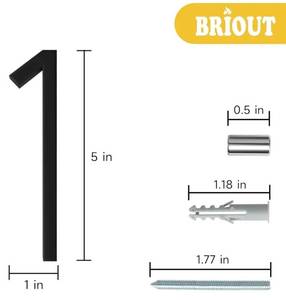 lot 46014 image: Briout 5 Floating House Numbers for Outside, Metal Modern Address Numbers for House, Zinc Alloy Anti-Rust Mailbox Numbers with Nail Kit for High-Visibility Home& Garden Door Decor, High Gloss Black (1) - Retail $5