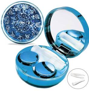 lot 46020 image: Contact Lens Case, Cute Travel Size Eye Colored Contacts Lenses Applicator Remover Tool Kit with Mirror Solution Bottle for Daily Outdoor (Blue) - Retail $8