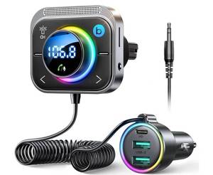 lot 46029 image: 96W FM Transmitter Bluetooth 6.0 Car Adapter Aux with 3 Charging PortsPD 60W & 2  18WAir Vent Installation for Safe Deep HiFi Bass Player Wireless Radio Fun Car Accessories Gift Set - Retail $25