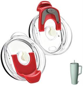 lot 46031 image: 2 Pack Lid Replacement Compatible with Brumate Era 40 oz Tumbler, 40 oz Tumbler Lids Replacement, Crystal Clear Flip-top Lid, Spill Proof, Easy to Clean, Straw and Sippy Friendly (Clear - Red) - Retail $10